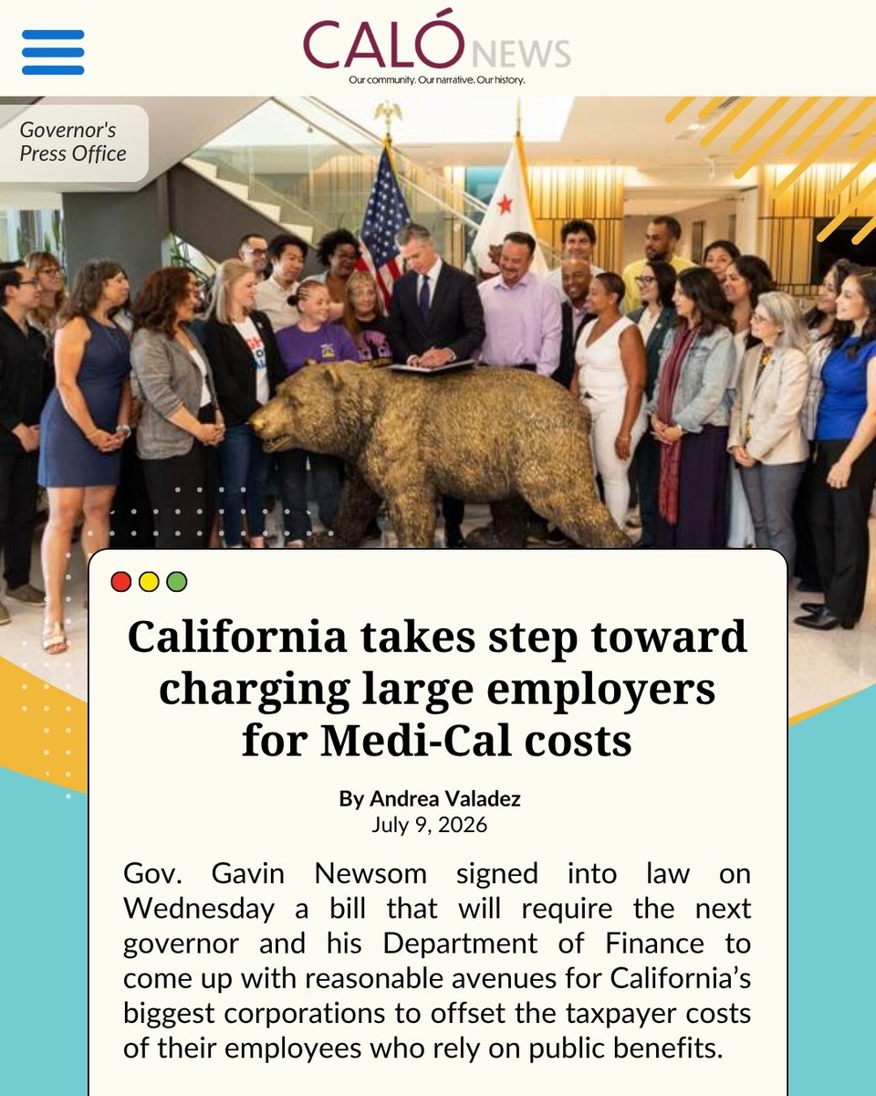 CourageCA's tweet photo. California took the first step towards making corporations pay their fair share when they shift workers' healthcare costs onto Medi-Cal 👏🏽!

📣 It's time large corporations pay for the costs they push onto the public, rather than leaving taxpayers to foot the bill.

https://t.co/30NihIJXW7