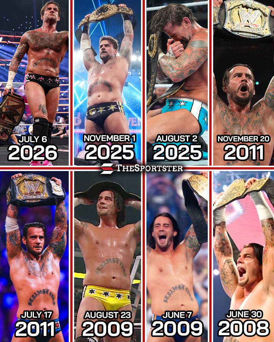 SportsterNews's tweet photo. Every World Championship wins of CM Punk in WWE! 💪🏼

Which run is your Favorite? 👇🏼 https://t.co/De3kV3Mbwq