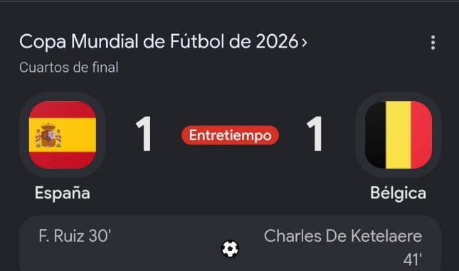 Melvin_rod2's tweet photo. mundial 2026
¡1-1 al descanso! 
España domina pero va empate.
¡Buen partido!   #Mundial2026 https://t.co/ZiYDWIEgY5