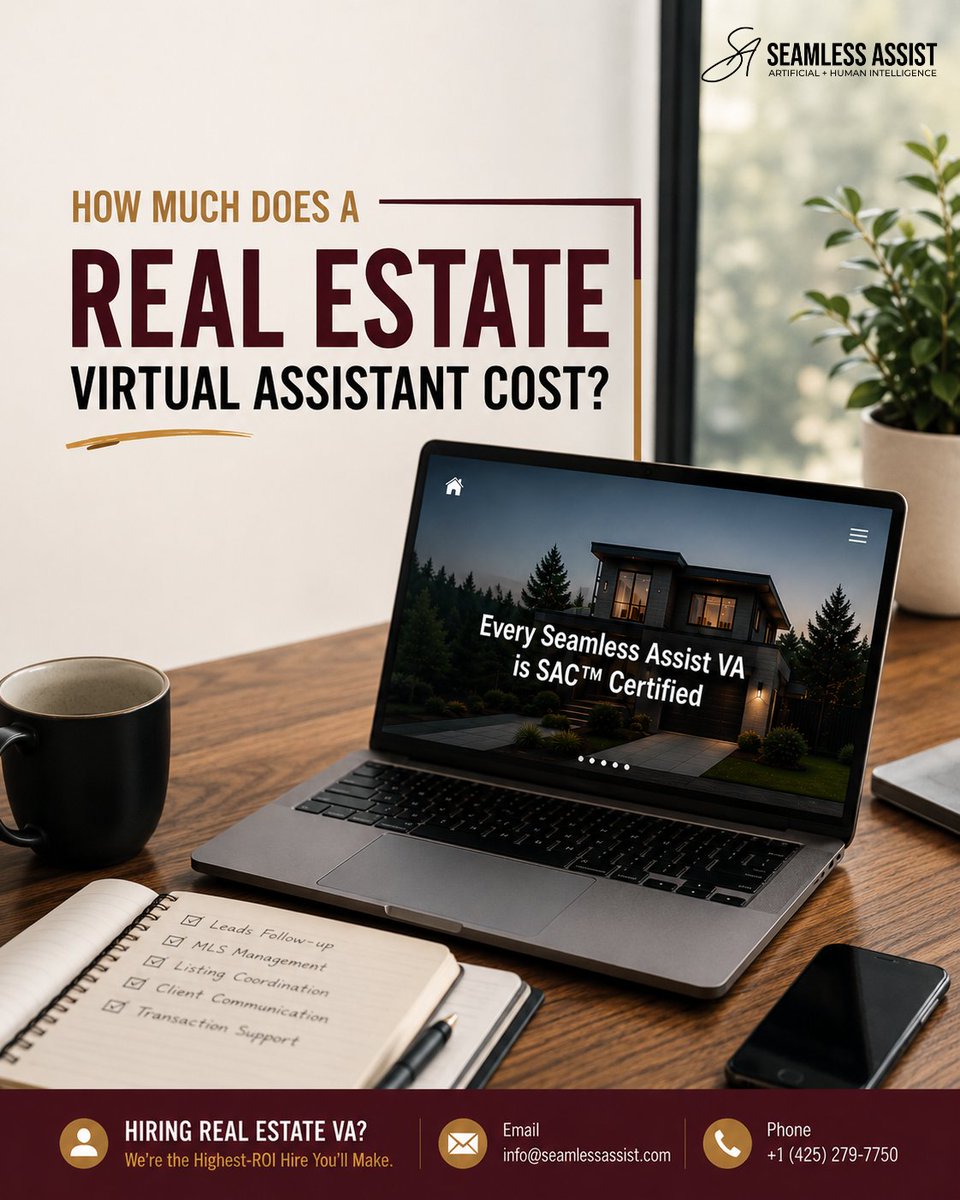 seamlessassist's tweet photo. Real estate agents: if admin work is eating into your selling time, it may be time to rethink the cost of doing everything yourself. 

👉 Read blog: How Much Does a Real Estate Virtual Assistant Cost?
https://t.co/tGhMnZ9tMI 

#RealEstateVA #VirtualAssistant #SeamlessAssist https://t.co/913E3G8Psd