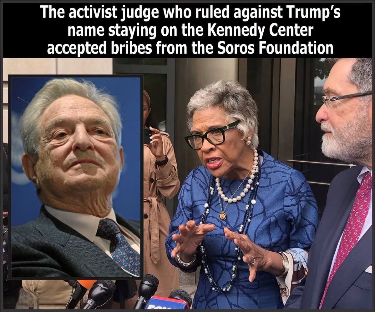 mcafeenew's tweet photo. 🚨ACTIVIST JUDGE BARRON WHO BLOCKED PRESIDENT TRUMP’S NAME FROM STAYING ON THE KENNEDY CENTER JUST GOT BUSTED TAKING BRIBES FROM THE SOROS FOUNDATION — AND THE WIRE TRANSFERS ARE PUBLIC RECORD!

Follow @RedLivesMatterQ 

This is straight-up corruption.

A judicial watchdog group, the Citizens Unified National Trust Society, has definitive proof that the judge who ruled against keeping Trump’s name on the Kennedy Center accepted bribes from George Soros.

The wire transfers are there for anyone to see with a simple FOIA request.

Society President Jon Raebro said it best: “You’d be surprised how many people get caught because they don’t realize their crimes are public record. Judge Barron should have known better.”

The group has already sent the full file to the Congressional Judicial Review Board, which is now legally required to review the case.

This is the same activist judge who used her position to attack President Trump and erase his name from a national landmark.

Now it turns out she was on Soros’ payroll the whole time.

These corrupt judges think they can rule from the bench like kings while taking dirty money from globalists. They’re about to learn the hard way that the American people are done with it.

The evidence is out. The review is coming.

Share this everywhere so every activist judge sees what happens when they sell out the country!

Follow @mcafeenew for more drops.