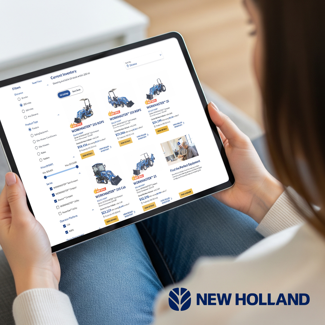 JBTractorCo's tweet photo. Gear up to get more done! Browse our New Holland compact tractor inventory to make the right choice faster. Narrow down your options with quick filters, side-by-side browsing, and detailed tractor info. https://t.co/WKuMLJlptU https://t.co/Gkk6kCTVGX