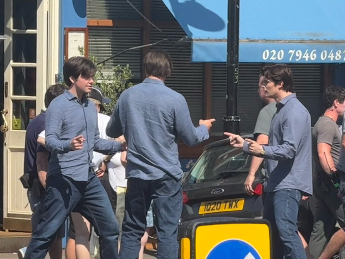 GalitzineHQ's tweet photo. Nicholas Galitzine, Ben Stiller and Toby Jones on the set of “A Matter of Time” in London. 

via: london.premieres https://t.co/Y328LQS71z