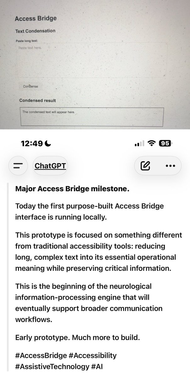 amadmavworld's tweet photo. Major Access Bridge milestone: Today the first purpose-built Access Bridge interface is running locally. #AccessBridge #tech #disabilities #accessibility #AI #Telecom https://t.co/ifHVu9UIpQ