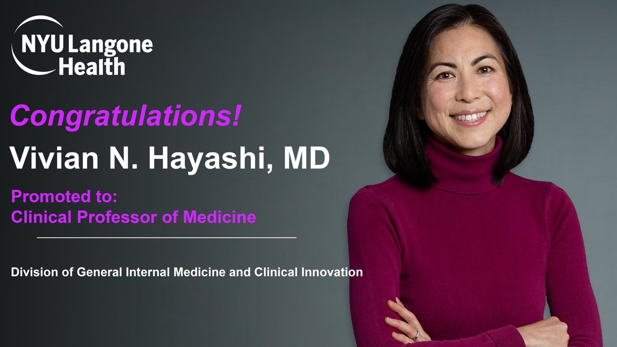 NYULH_DeptofMed's tweet photo. Congratulations to Vivian N. Hayashi, MD, on her highly deserved promotion to Clinical Professor of Medicine.
#Exceptionalism #FacultyAchievement #InternalMedicine #ClinicalInnovation
@NYUGSOM_DGIMCI https://t.co/sQxClhMBny