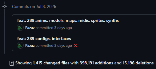 Slayermusiq1's tweet photo. 2005-01-17 is underway! 
✅client decompiled
✅cache unpacked
✅server engine updated
⌨️content preservation can now start

It's weird to be progressing to 2005. It's another step closer to 2007-8 with GE, trading &amp; PKing removal, HD. IDK if I'll be playing that era. https://t.co/OJv0cYb88Z