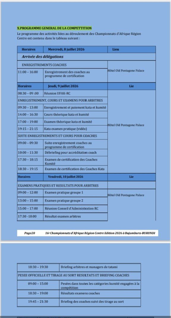 IkirihoSPORTS's tweet photo. Championnat d'Afrique de karaté de la région Centre : le programme officiel des activités dévoilé. #Burundi
👇👇👇
https://t.co/ZW4p4sQRD0 https://t.co/hCvg0qFeyu