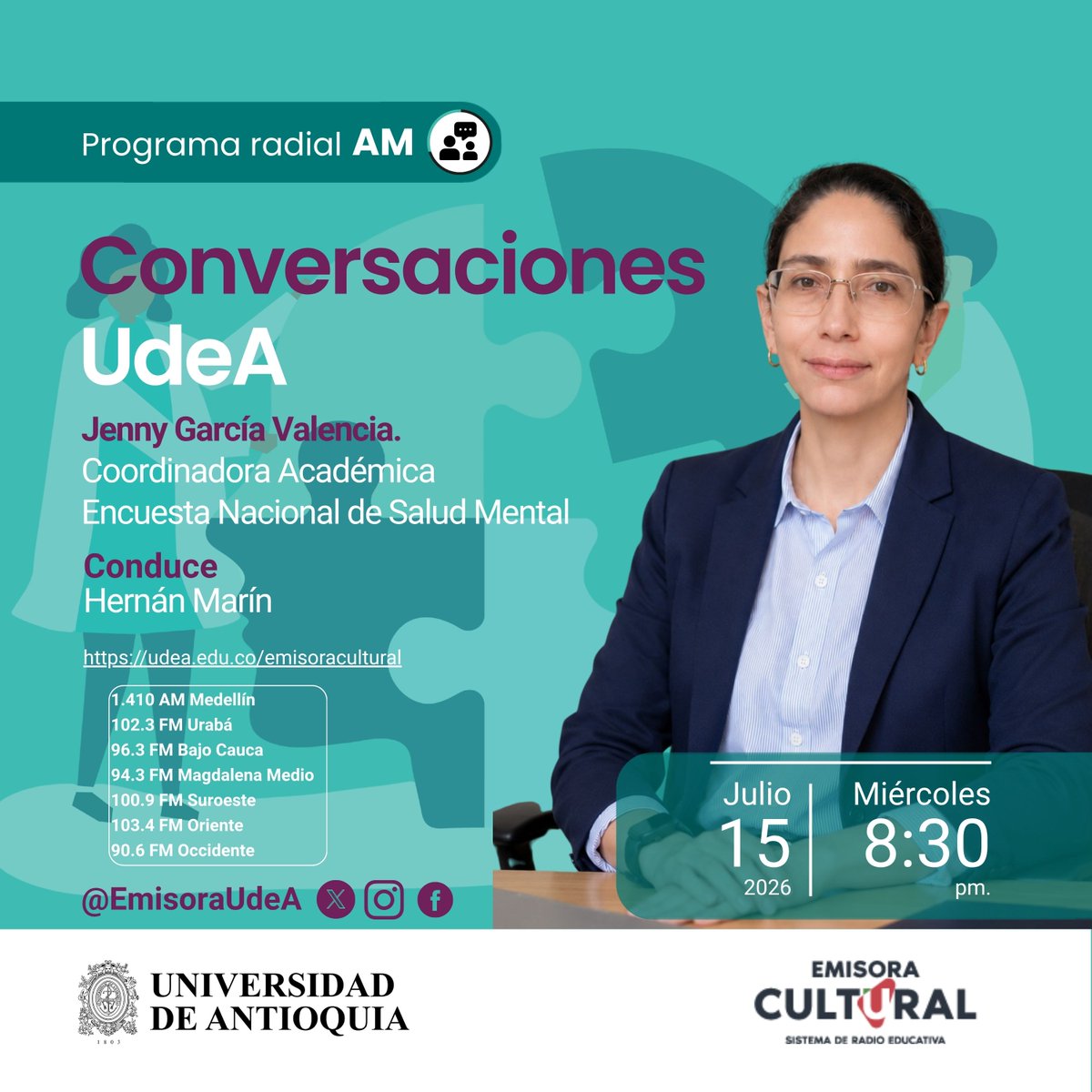 emisoraudea's tweet photo. #ConversacionesUdeA l La Encuesta Nacional de #SaludMental (#ENSM) 2025 del @MinSaludCol y la @UdeA será instrumento para tomar decisiones en la materia. 110.842 personas ayudaron a analizar temas como #depresión, #ansiedad, #suicidio, #niñez, #adolescencia, #vejez y #cuidadores https://t.co/A6GL3qfWJV