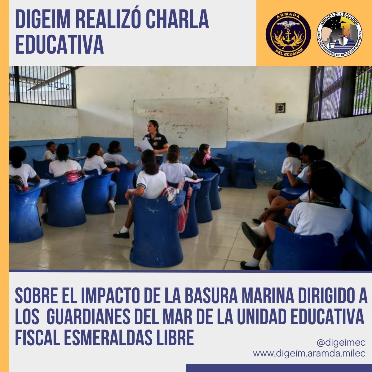 digeimec's tweet photo. #ESMERALDAS | La @armadaecuatoriana, a través de la #DIGEIM, capacitó a los brigadistas Guardianes del Mar sobre basura marina, microplásticos y protección de los ecosistemas marino-costeros, promoviendo prácticas sostenibles.

#ConcienciaMarítima #ElMarComienzaEnTi https://t.co/ugaq4cywMm