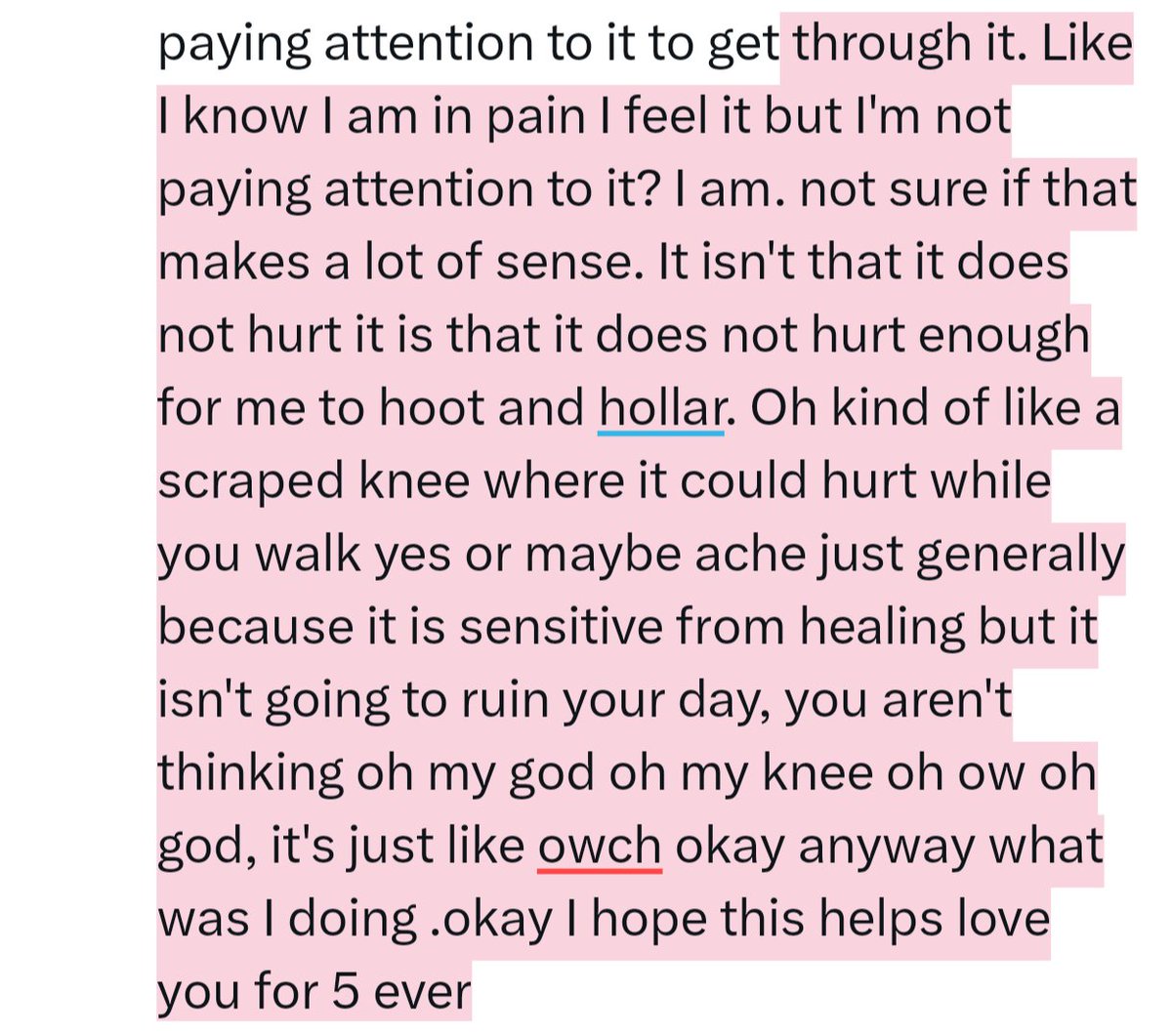 felinefowl's tweet photo. @markamatony This is just coming from a chronic pain interpretation but it's a level of pain that doesn't hurt As Much so you can kind of set it into the back of your mind, like a tattoo sort of? getting my tattoos hurt but it didn't hurt to the point where I was paying attention to it to get https://t.co/l7iTJzwpD4