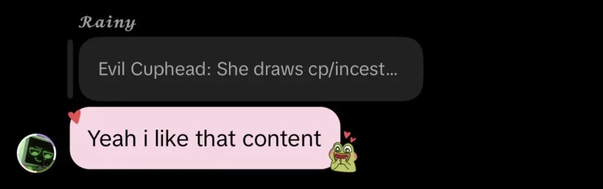 xzm810's tweet photo. @ii_coffeebean  is a pedophile, racist, sending nsfw in a gc full of minors she is kaaatieisgod, and loves drawing cp and incest and it is rainy https://t.co/wcc7WxISBU