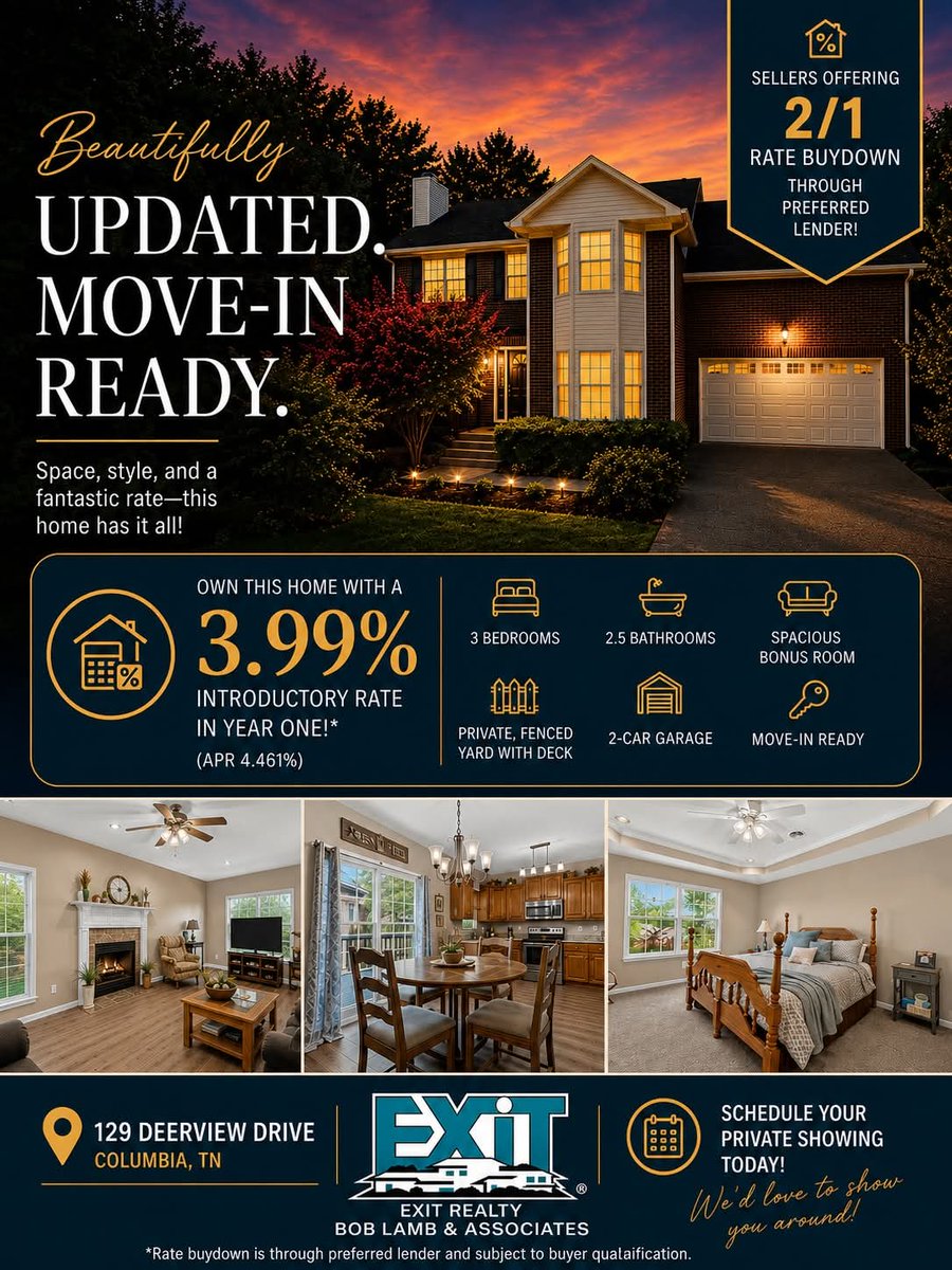 ChooseChip's tweet photo. Ready to go in Columbia!
📍 129 Deerview Drive, Columbia, TN
🛌 3 Bedrooms + Bonus Room
🛁 2.5 Baths
🪵 Privacy Fencing and Deck for Entertaining!
✨ Contact:  Chip Walters - 615-542-1915

https://t.co/gXiWaffjRC https://t.co/W9QlUUrkYH