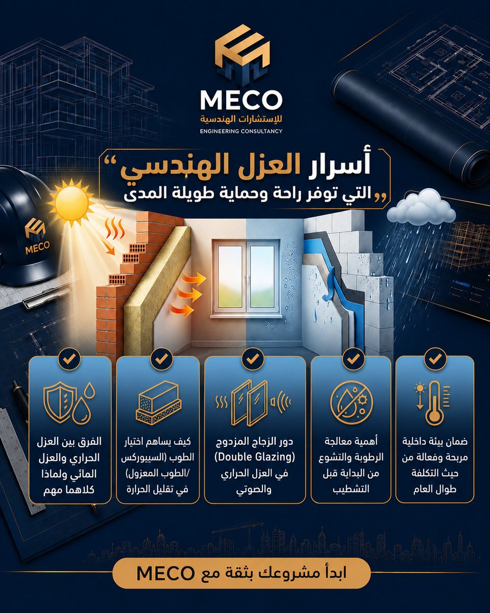 mecoksa1's tweet photo. ** أسرار العزل الهندسي... استثمار في راحة منزلك**
العزل الصحيح لا يقتصر على تقليل الحرارة فقط، بل يحمي المبنى ويزيد من عمره الافتراضي، ويوفر بيئة أكثر راحة طوال العام
 **احجز استشارتك الآن**
 **0554591888**
**0544664471**

#MECO #الاستشارات_الهندسية #العزل_الحراري #العزل_المائي https://t.co/KuEUxJjX87