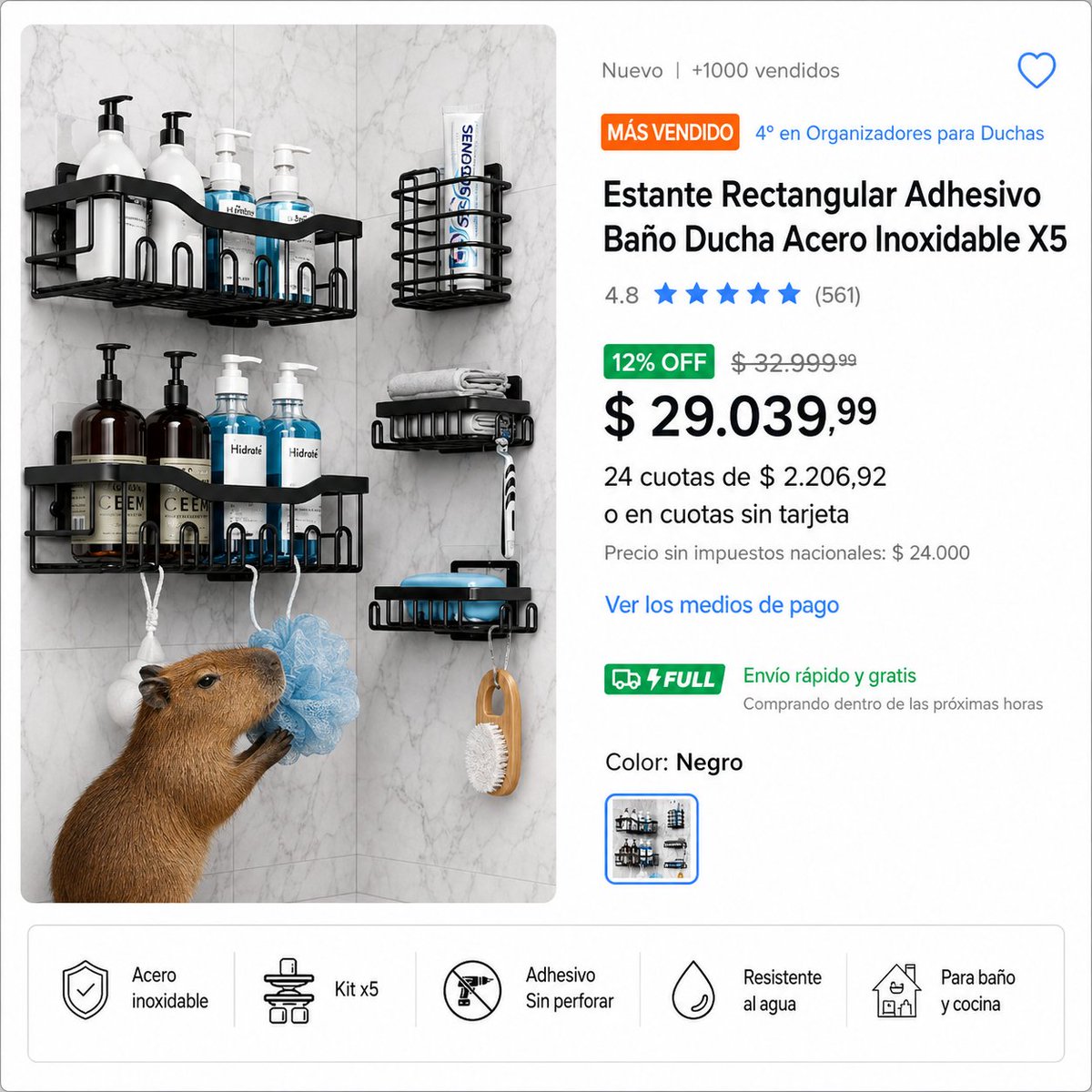 mejoroferta_ar's tweet photo. Ordená la ducha sin agujerear azulejos 🚿

Kit x5 organizadores adhesivos
Incluye 2 estantes, portacepillos y 2 jaboneras. Acero inoxidable y drenaje abierto.
Envio FULL👇
https://t.co/rh04Ek5NWD https://t.co/4kTsH3oFGK