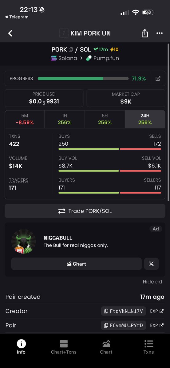 Kimporkun's tweet photo. 🐷 THE REGIME IS ON THE MOVE 🚀

17 minutes in and $PORK is already +256%. 71.9% to graduation. 171 soldiers enlisted and climbing.

Buy pressure leading the charge. The Supreme Holder said we don’t sell — and the loyal are proving it. 🫡

Hold the line. 🌕

CA: 3xBPGXAbZdLfUwyp7hGSv9MM9QhCFTQukuTidpfZpump