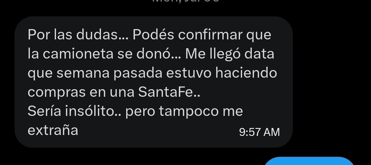 PhDenLogica's tweet photo. Si tubiera $1 por cada mensaje que me llego esta semana de que Orsi sigue usando la Santa Fe, tendría $2, que no es mucho, pero es raro que haya pasado dos veces... https://t.co/hJIp0pTNGQ