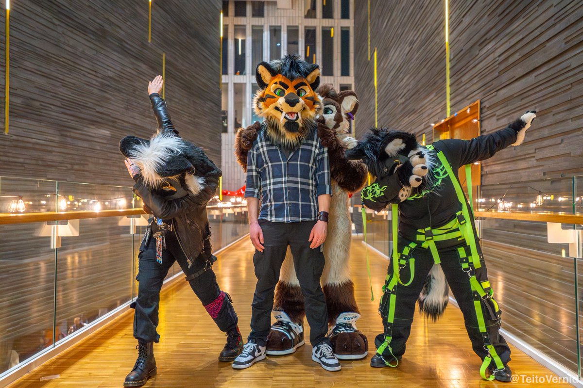 TylerTheJackal's tweet photo. 6-7, dab, yeehaw and boi! 
With @KurzBadger @SorajonaEBC
@TitustheTiger and @jason_shiro 
Pics by @TeitoVernid #fursuitfriday https://t.co/Cw8Y6Z0MGT