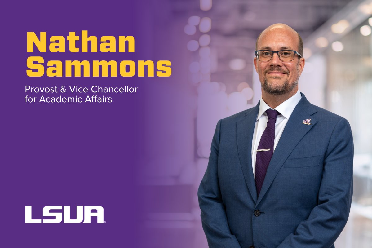 LSUAlexandria's tweet photo. Congratulations to Dr. Nathan Sammons, LSUA's new Provost and Vice Chancellor for Academic Affairs!

A longtime faculty member and academic leader, he'll help lead the next chapter of academic innovation at LSUA.

Story at https://t.co/c1TZCLr7yY https://t.co/7fsc27UpJB