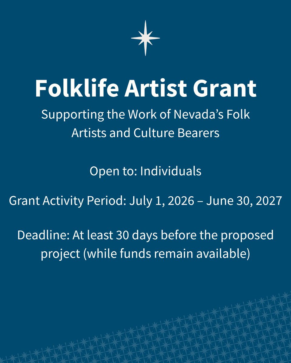 nvartscouncil's tweet photo. Are you a folk artist or culture bearer sharing the knowledge that have been passed down through generations?

The FY27 Folklife Artist Grant is designed to support the people who keep these traditions alive.

👉 Read the guidelines and apply: [LINK] https://t.co/95aqP1Zp7v https://t.co/y0aJEsjqae