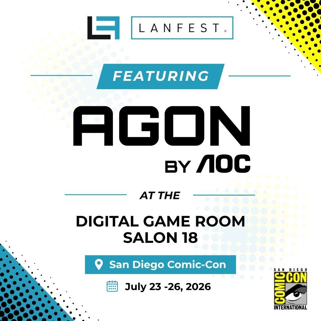LANFESTgames's tweet photo. @AGONbyAOC is powering the LANFest Digital Game Room at San Diego Comic-Con.

Every gaming station will feature an AOC monitor, so stop by Salon 18 and jump into the action.

July 23–26. https://t.co/kwLFlaumvT