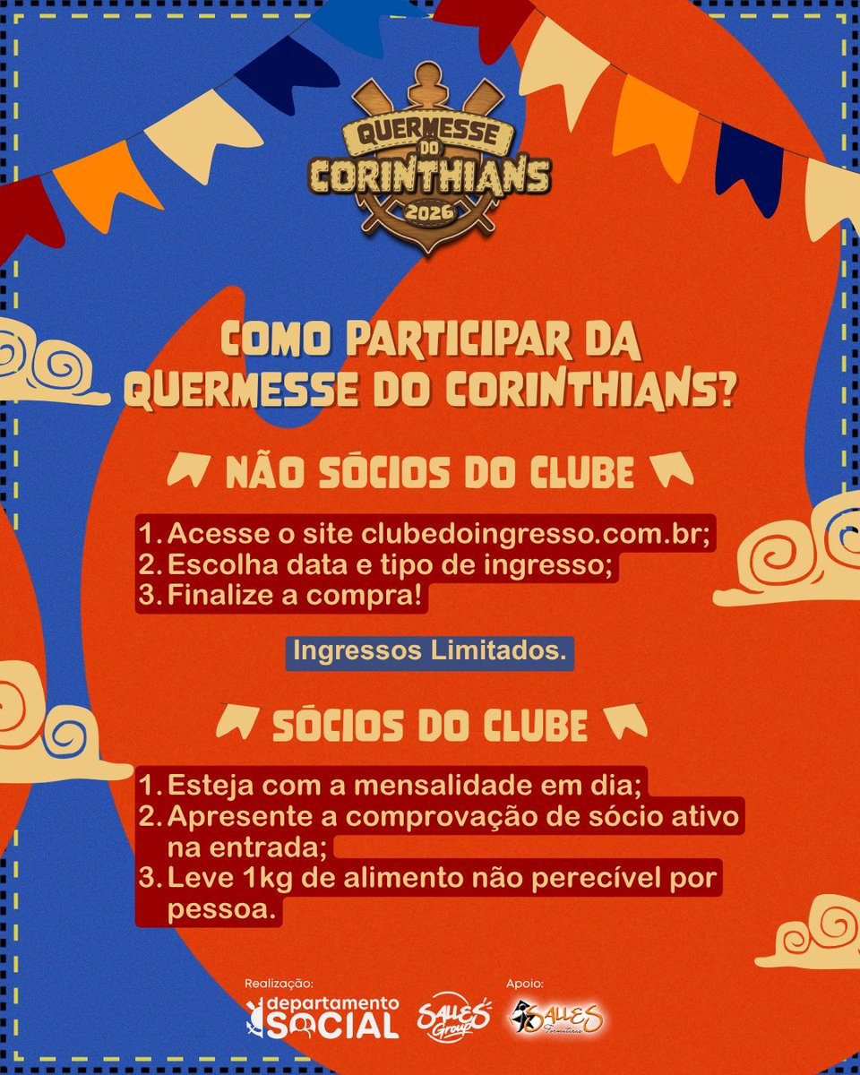 Corinthians's tweet photo. A Quermesse do Corinthians continua! 🖤🤍

Ainda dá tempo de aproveitar as atrações, as comidas típicas e toda a programação preparada para você. No carrossel, confira o line-up das próximas semanas, os horários e como participar da nossa festa.

🎟️ Garanta seu ingresso em:
https://t.co/jbkgOA7i95

📍 Parque São Jorge
📅 Até 26 de julho

#VaiCorinthians