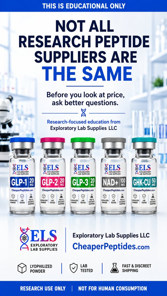 CheaperPeptides's tweet photo. 🚨 Not all research peptide suppliers are the same. 🚨
🌶 Before choosing a source, look deeper than price: clear labeling, COA transparency, lab testing, storage standards, fast shipping, supplier trust, and research-use-only education all matter.
⁉️ WHAT MATTERS TO YOU MOST? ⁉️
🌐 https://t.co/7VQWYmKQBX
🌶 Comment: PRICE, COA, SHIPPING, TRUST, or EDUCATION
🌶 This is educational only.
🩵 Research Use Only. Not for human consumption
#PeptideResearch #ResearchPeptides #PeptideEducation #PeptideSupplier #ResearchUseOnly #LabTested #COA #COATesting #PeptideScience #LabSupplies #GLP1 #GLP2 #GLP3 #NADPlus #GHKCU #CheaperPeptides #ExploratoryLabSupplies
Fitness products, transcend peptides, peps, pepper, peppers, 🌶, what is compound peptides, fitness brand, supplements, are GLP-1 peptides legal, What Does FDA Exempt Mean for Supplements and Peptides, cheap supplements, peptide planet, ai demand growth, fitness clothing women, collagen for skin,  find related content, peptide tablet