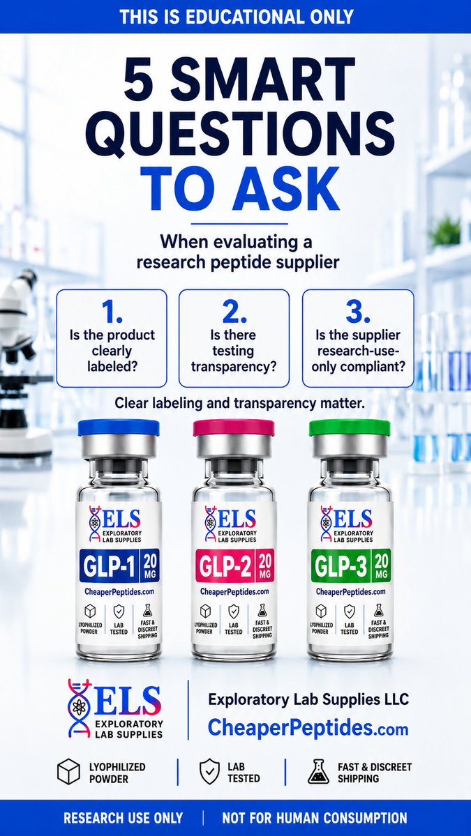 CheaperPeptides's tweet photo. 🚨 Not all research peptide suppliers are the same. 🚨
🌶 Before choosing a source, look deeper than price: clear labeling, COA transparency, lab testing, storage standards, fast shipping, supplier trust, and research-use-only education all matter.
⁉️ WHAT MATTERS TO YOU MOST? ⁉️
🌐 https://t.co/7VQWYmKQBX
🌶 Comment: PRICE, COA, SHIPPING, TRUST, or EDUCATION
🌶 This is educational only.
🩵 Research Use Only. Not for human consumption
#PeptideResearch #ResearchPeptides #PeptideEducation #PeptideSupplier #ResearchUseOnly #LabTested #COA #COATesting #PeptideScience #LabSupplies #GLP1 #GLP2 #GLP3 #NADPlus #GHKCU #CheaperPeptides #ExploratoryLabSupplies
Fitness products, transcend peptides, peps, pepper, peppers, 🌶, what is compound peptides, fitness brand, supplements, are GLP-1 peptides legal, What Does FDA Exempt Mean for Supplements and Peptides, cheap supplements, peptide planet, ai demand growth, fitness clothing women, collagen for skin,  find related content, peptide tablet