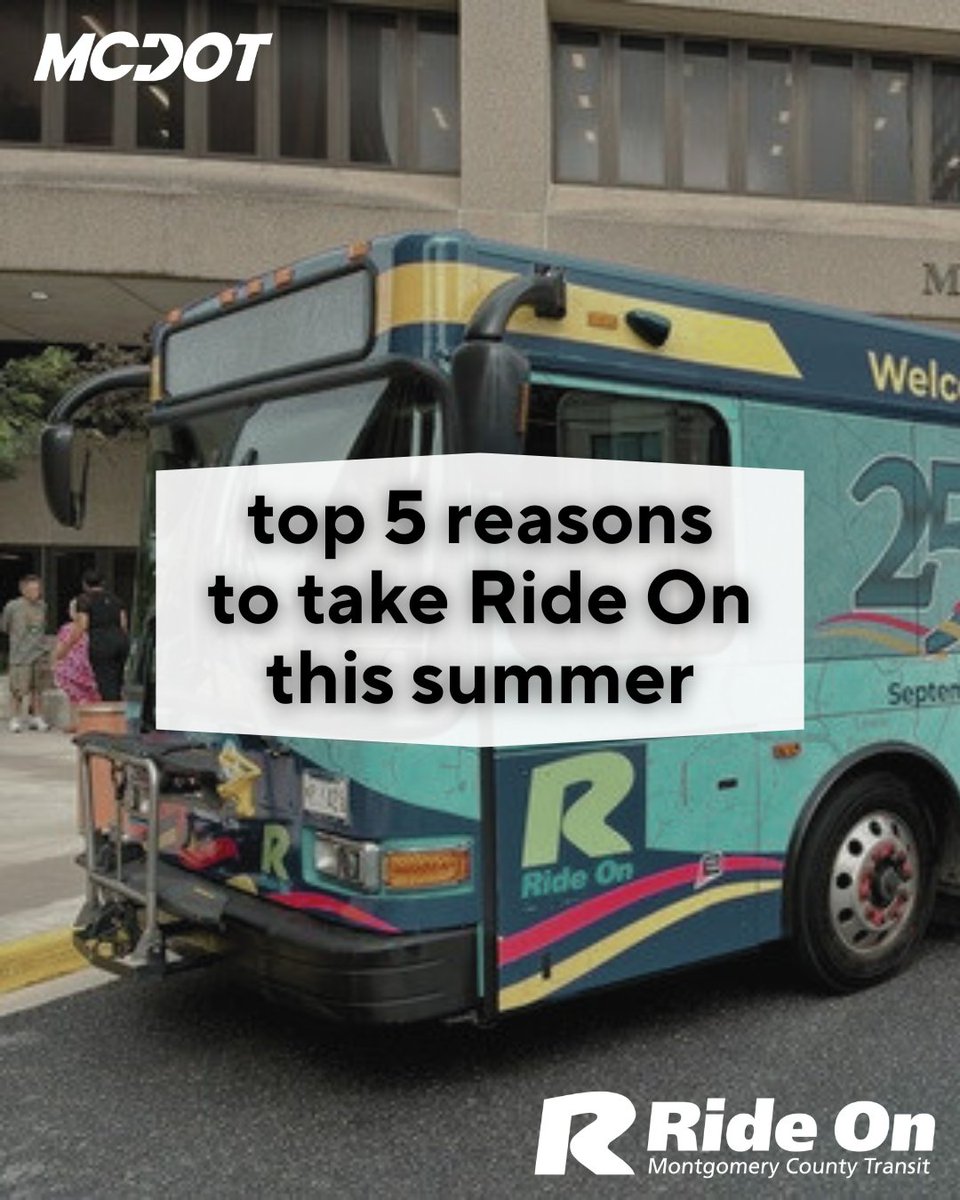 RideOnMCT's tweet photo. 5 reasons to take Ride On this summer: 

🚌free rides daily 
🚌extensive network 
🚌amazing operators 
🚌accessible 
🚌eco friendly https://t.co/hTOBWBIGQc