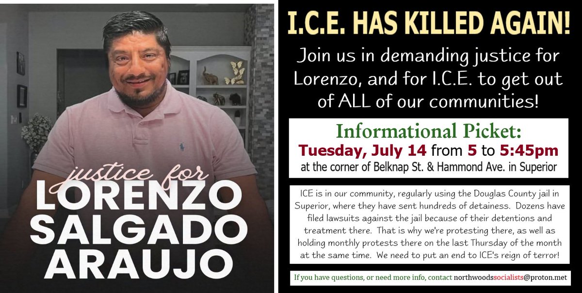 NorthwoodsWork1's tweet photo. Join us in holding signs during rush hour in front of the jail in Superior. We'll also have zines, fliers and postcards to the Douglas County Sheriff that people can take with them for demanding that the Douglas County jail stop letting ICE use that facility. https://t.co/ttXYU4GbYh
