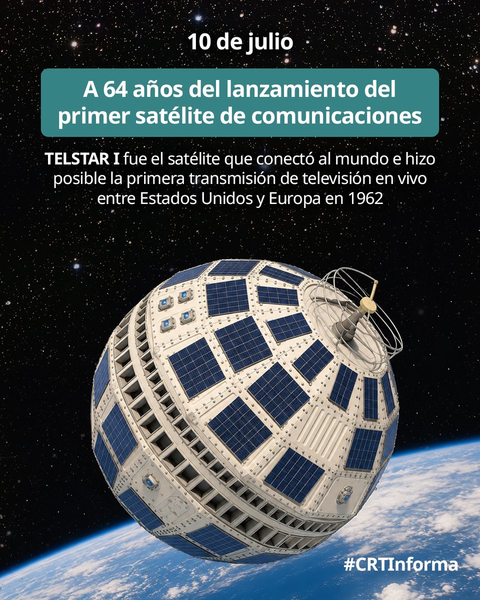 CRTGobMX's tweet photo. 📡 Un día como hoy, en 1962, se lanzó Telstar 1, el primer satélite que hizo posible transmitir señales de televisión en vivo entre continentes.

Desde entonces, las comunicaciones satelitales han acercado al mundo. 🌎

#Efeméride #Telecomunicaciones #Satélite #Conectividad #CRT https://t.co/KOQmuhMTwI