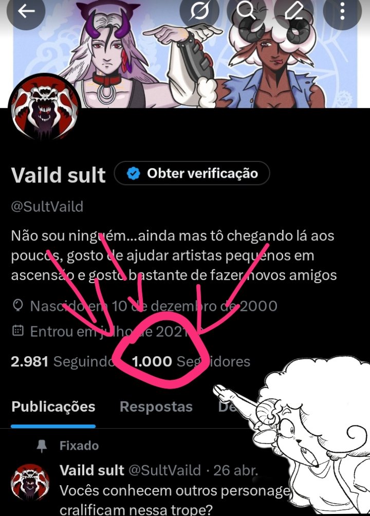 SultVaild's tweet photo. CHEGAMOS AOS 1000 SEGUIDORES!!!! 

Muito obrigado a todos que me acompanha ate hoje e muito obrigado aos próximos que virão, todos vocês sao muito bem vindos e espero continuar transmitindo a todos meus ocs queridos através das artes incríveis de artistas talentosos que valorizo! https://t.co/MqTZ5ZKdsg