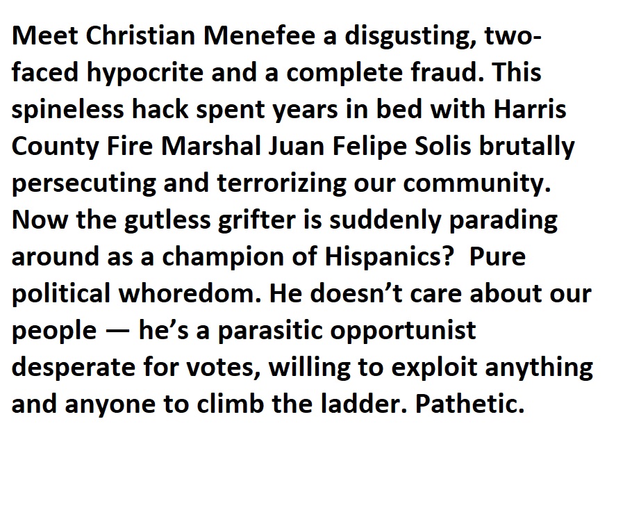 Luzbel2040's tweet photo. @RepCDMenefee @CDMenefee @RepCDMenefee
#MenefeeHypocrite #PoliticalGrifter #HarrisCountyCorruption #TwoFacePoliticians #HispanicCommunity
⬇️⬇️⬇️⬇️⬇️⬇️⬇️⬇️⬇️⬇️⬇️⬇️⬇️ https://t.co/vyLCtRhHe2