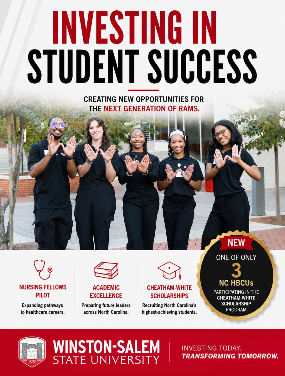 WSSURAMS's tweet photo. #WSSUStudentSuccess | Students are at the heart of this investment.
-Cheatham-White Scholarship Program
-Nursing Fellows Pilot Program
More opportunity.
More access.
More Rams prepared to lead.
#WSSU | #WeAreRising https://t.co/ppRybUcfOU