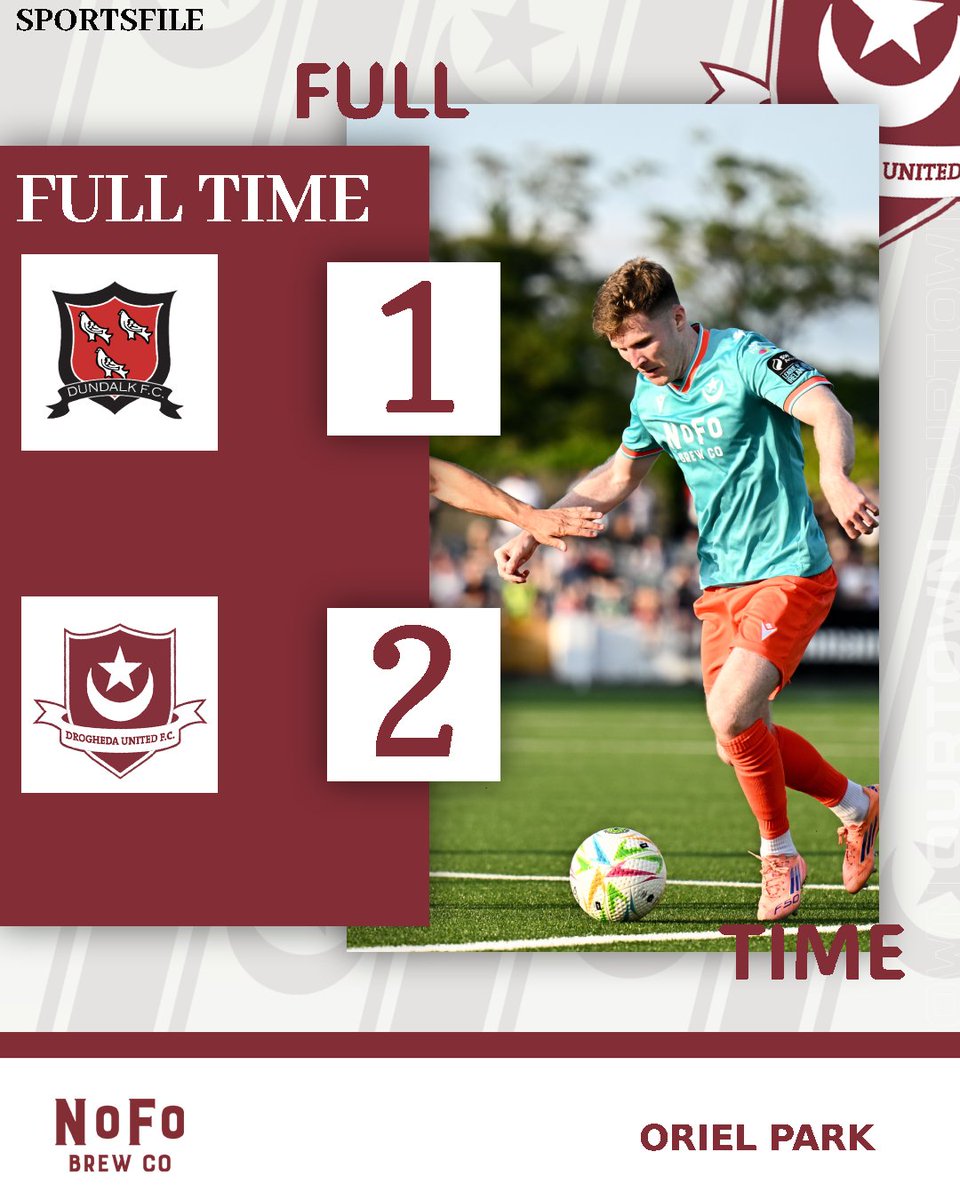 DroghedaUnited's tweet photo. FT | Dundalk 1-2 Drogheda United 💜💙

Two goals from Shane Farrell earns three points in Oriel Park 👊 https://t.co/bvIE7pXBFj