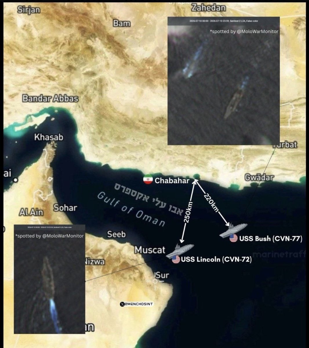 EthanLevins2's tweet photo. BREAKING: 2 Aircraft Carriers have appeared less than 220km from Iran's shore. 

This is a violation of the MOU. https://t.co/5RcmZqYTdw