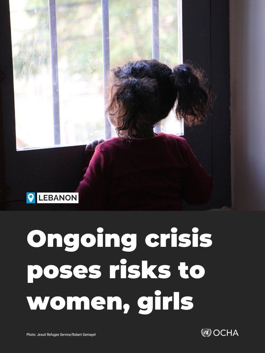 UNOCHA's tweet photo. In #Lebanon, women and girls bear a disproportionate burden as the humanitarian situation remains fragile.

Many face heightened risks of gender-based violence, disrupted access to maternal healthcare and reduced access to safe, dignified support.

Read: https://t.co/sgOMlEj37f https://t.co/blxg0JsZC5