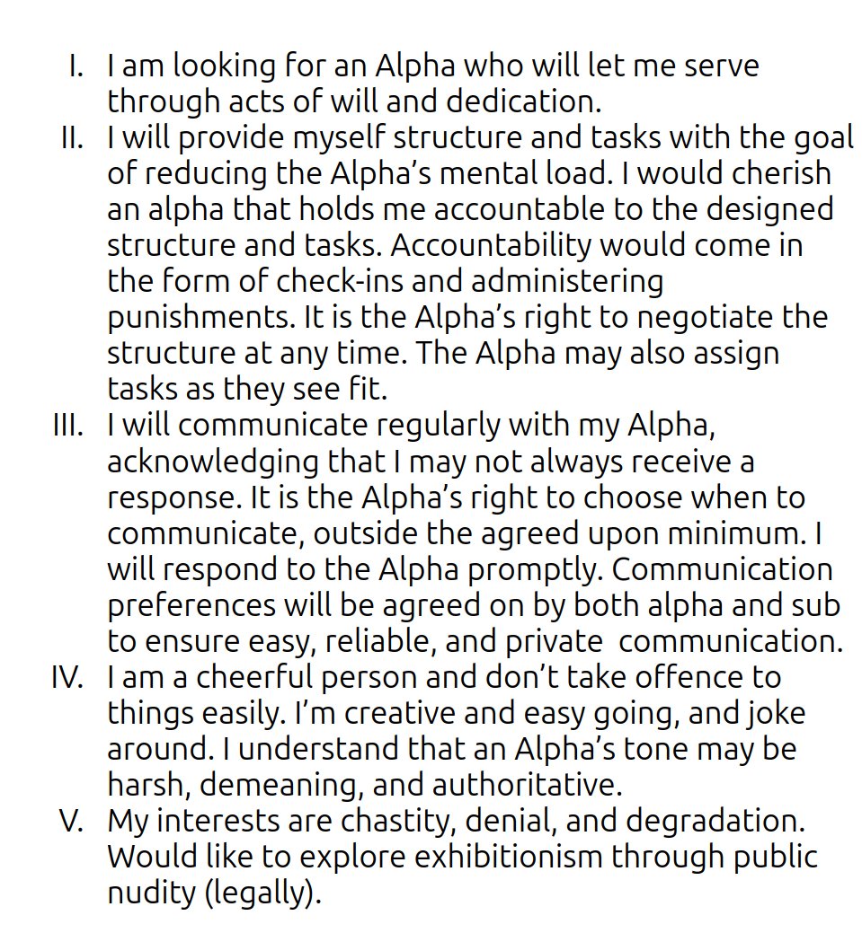 chapnchaste's tweet photo. Started writing up a little snippet about what I would look for in an Alpha/Dom and ended up writing out a whole contract proposal. Maybe it's time to actually start looking. https://t.co/GpwxciNUVR