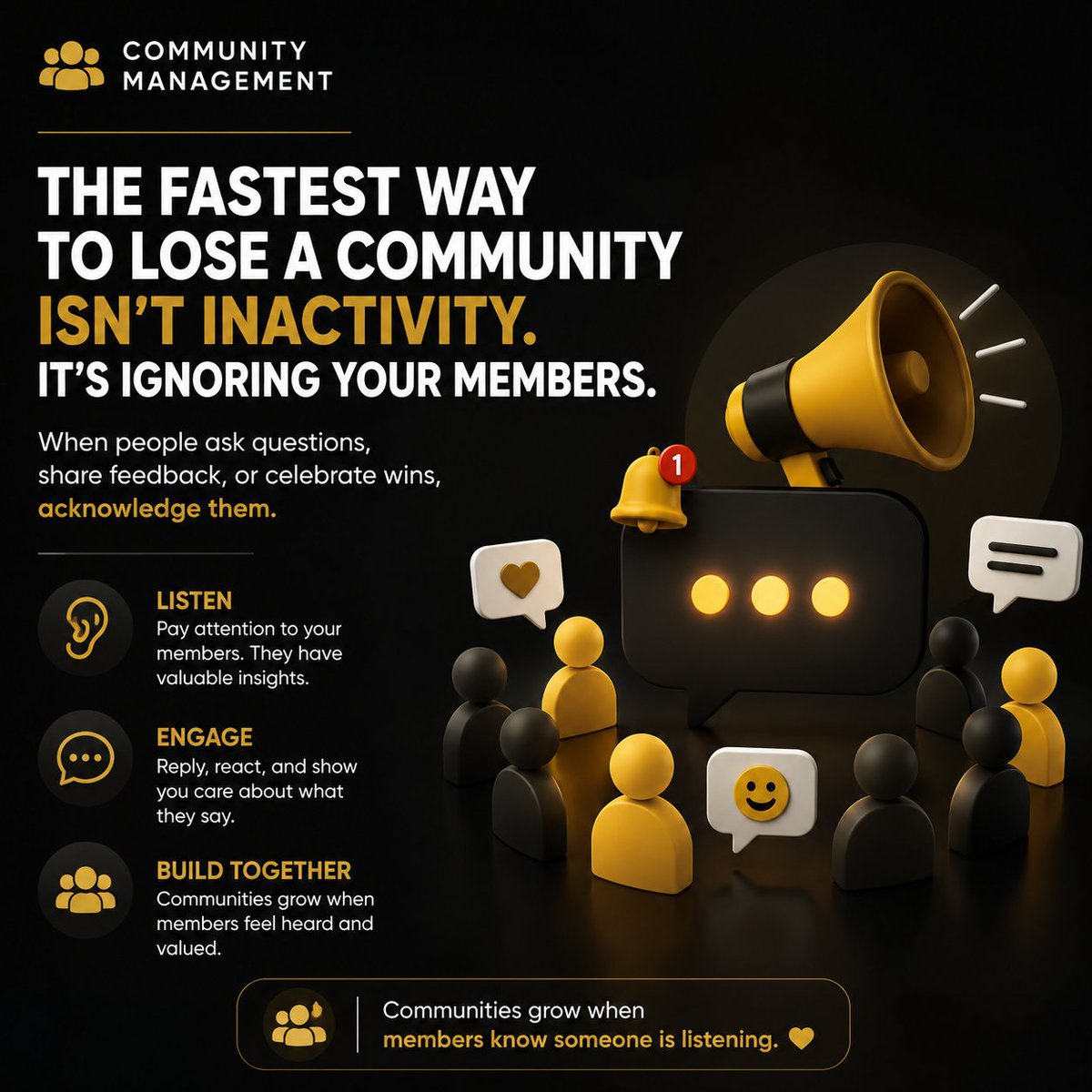 excelly564's tweet photo. The fastest way to lose a community isn't silence.

It's making people feel invisible.

Every question deserves a response.
Every piece of feedback deserves attention.
Every win deserves recognition.

People don't stay because a community is active. https://t.co/jW2EoqFIXN