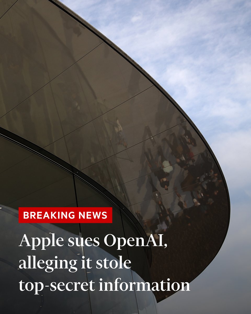 FT's tweet photo. Breaking news: Apple claimed that OpenAI used former and current Apple employees to steal hardware designs as the ChatGPT maker prepares to launch its own AI-focused devices. https://t.co/YrvxVtX3B0 https://t.co/r2dFHZdwqq