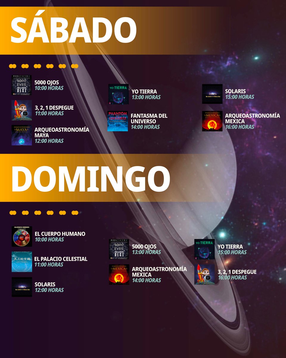 PLEE_IPNoficial's tweet photo. 🔭🧑🚀 Cartelera estelar
El verano se va… 🚀 Aún tienes tiempo de vivir una experiencia única en el Planetario “Luis Enrique Erro”. 🌌✨
🗓️ 20 jul – 7 ago 🕐 Mar-Dom | 10:00 a 17:00 h 🎞️ Cartelera hasta las 16:00 h
💫 Haz de tus vacaciones un viaje espacial 🌠
#IPN #PLEE https://t.co/S8lbn5qABB