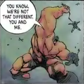 GothamPaladin's tweet photo. Reading Absolute Batman and seeing this panel where Bane is rag dolling Batman (6'9 and 420 pounds btw) like a puppet is frying me https://t.co/lIEo2INu6o
