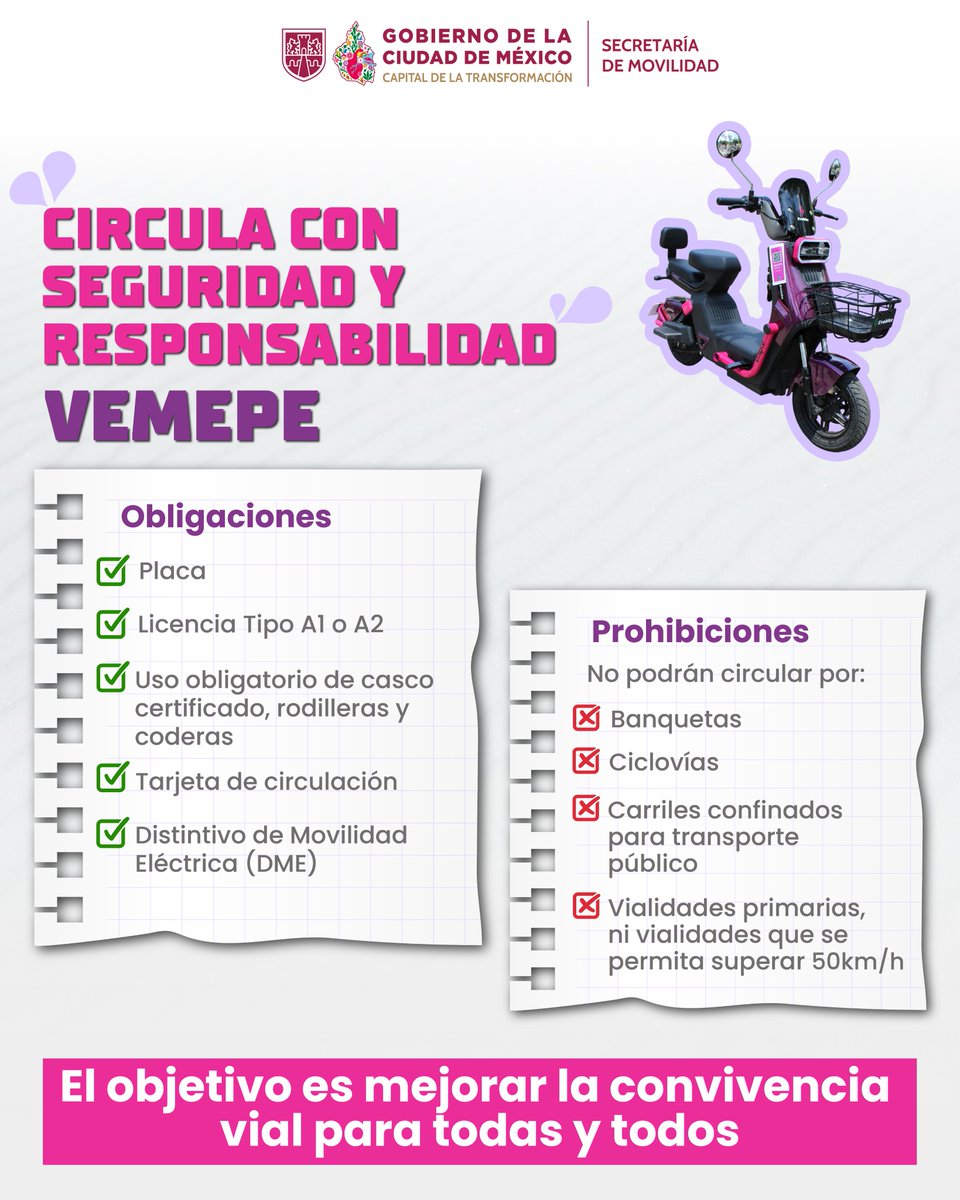LaSEMOVI's tweet photo. Si utilizas un Vehículo de Movilidad Eléctrica Personal, es importante que conozcas esta información para circular de forma segura. ⚡🛴🚲

Contribuyamos a mejorar la #SeguridadVial para todas y todos. 🤝⚠️ https://t.co/mXOueou5Si
