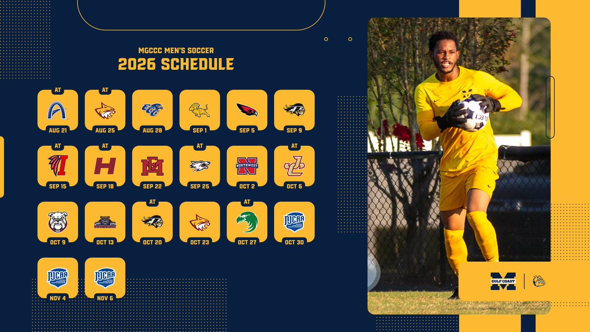MGCCCBulldogs's tweet photo. 🚨📅 𝗦𝗖𝗛𝗘𝗗𝗨𝗟𝗘 𝗥𝗘𝗟𝗘𝗔𝗦𝗘 🚨📅

SOCCER | @MGCCCSoccer kicks off next month, too:

https://t.co/8TZk1Msgrp https://t.co/uLVkgIsnQi