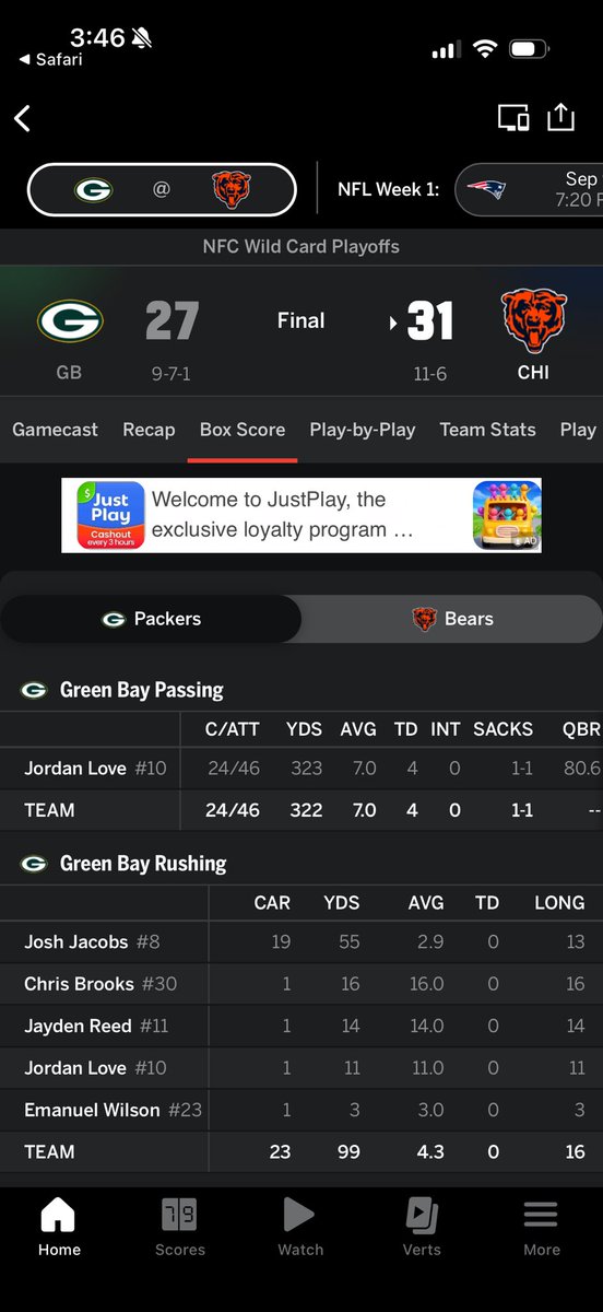 Bossmanherritz's tweet photo. @UndraftedSZN @jalenreagors @FalconShok Love out played him in the game the Packers won, didn’t play in the second game the Bears won.  And put up far better numbers in the playoff game lol https://t.co/mAq8omKWDy
