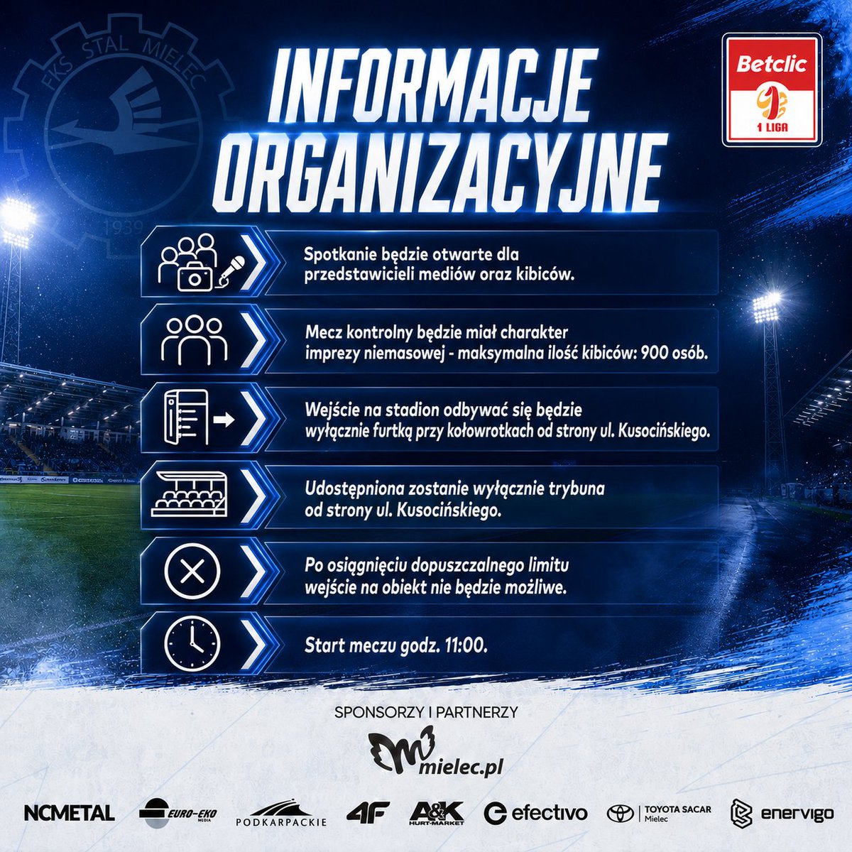 FksStalMielec's tweet photo. Sprawdźcie najważniejsze informacje organizacyjne przed dzisiejszym meczem kontrolnym z Puszczą Niepołomice.
#STMPUN https://t.co/M6VzejVq9H