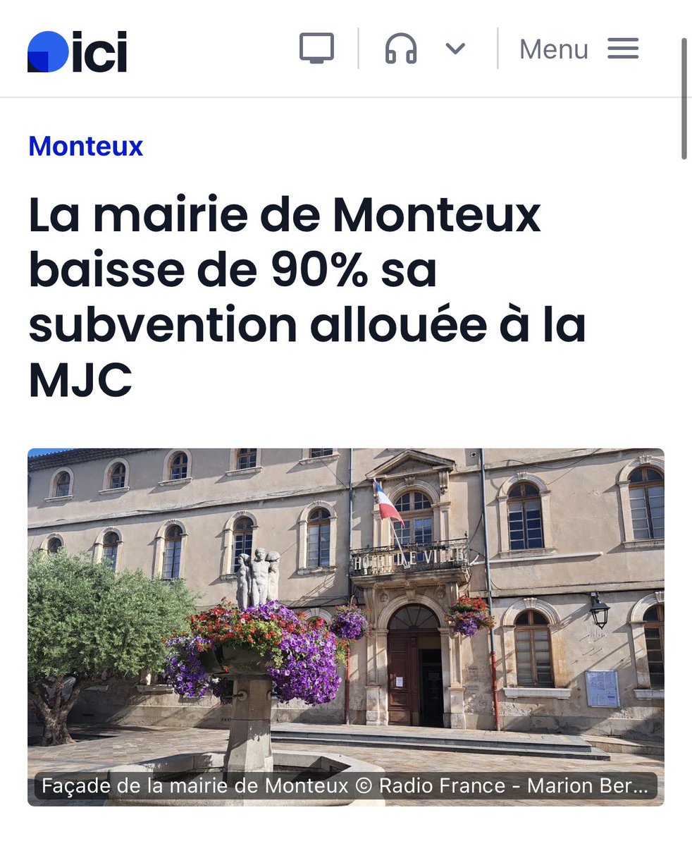 ObsMairiesRN's tweet photo. ALERTE. Le maire Rassemblement National de Monteux Patrice de Camaret a baissé de 90% la subvention de la Maison des Jeunes et de la Culture, dont 61% des adhérents ont moins de 18 ans. L’extrême droite contre la jeunesse et la culture. #ObservatoireMairiesRN https://t.co/sW68wmV1sN
