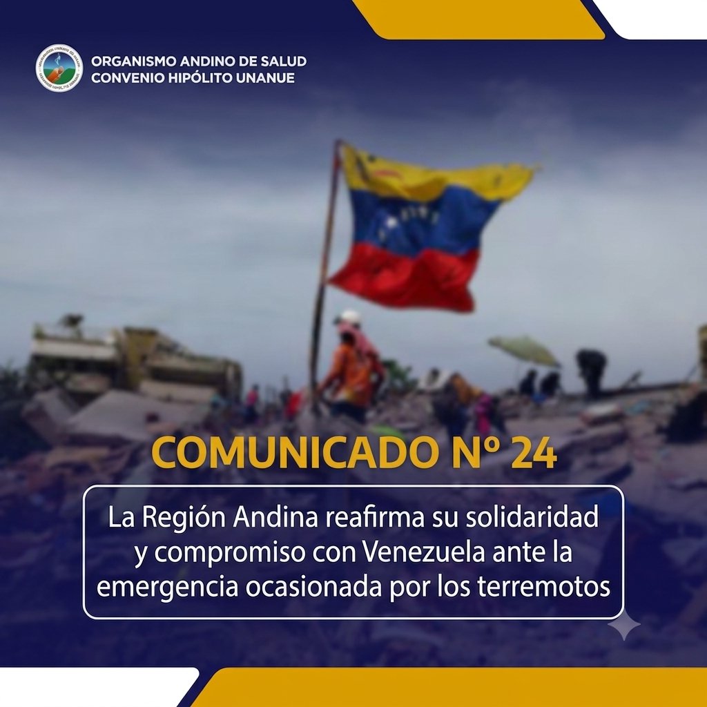 orasconhu's tweet photo. 🚨 #COMUNICADO | La Región Andina reafirma su solidaridad con Venezuela 🇻🇪 ante la emergencia por los terremotos.  
Desde la Secretaría Ejecutiva del ORAS-CONHU, expresamos un profundo reconocimiento a los Gobiernos y Ministerios de Salud de la región por su respuesta inmediata y coordinada.👇 🧵 🔗 https://t.co/Tr3W9N74mZ