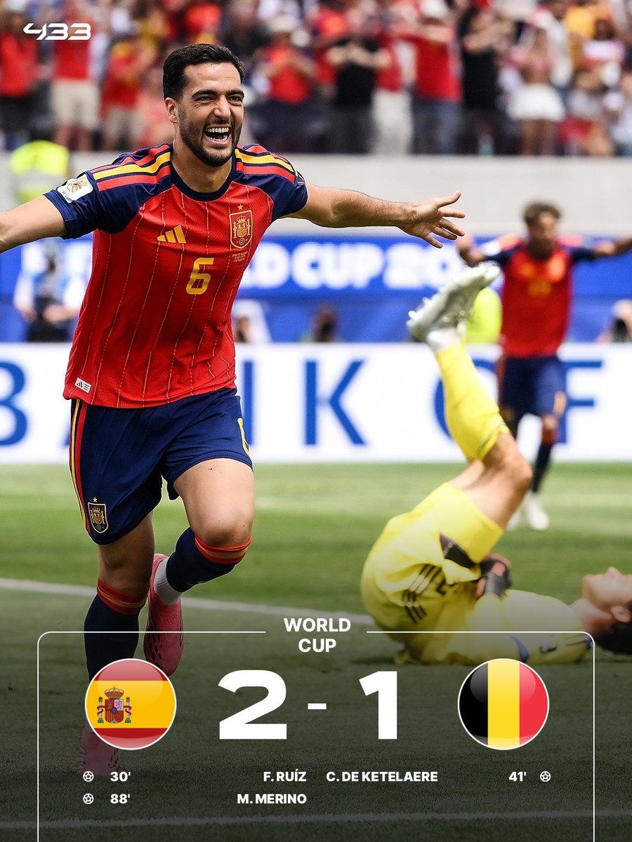 StephenO28599's tweet photo. 🚩 FT: Spain 2-1 Belgium

MIKEL MERINO AGAIN!!!
#Spain #Belgium #FIFAWorldcup https://t.co/SfLhcXJPc1