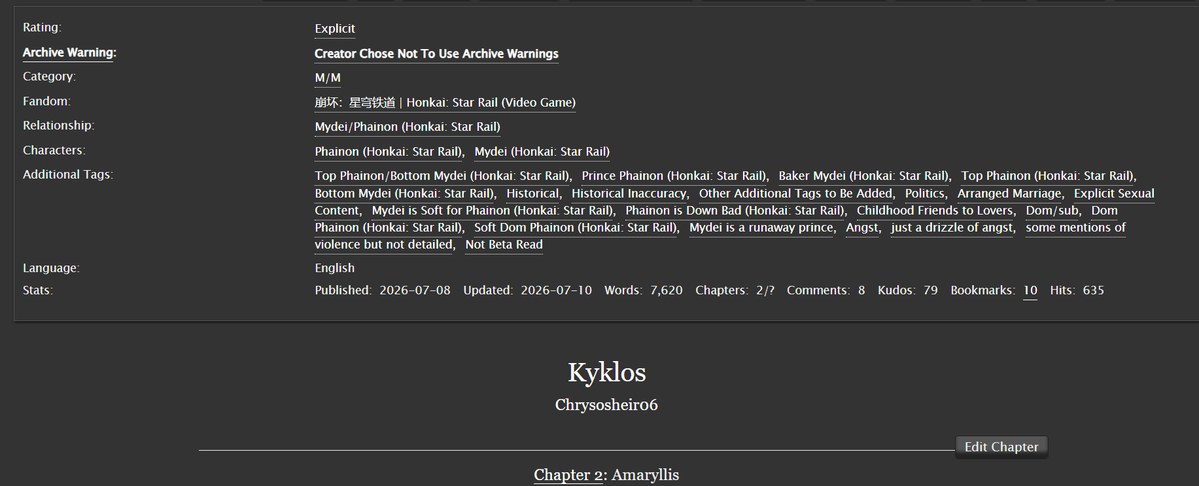 chrysosheir06's tweet photo. Wasn't expecting to make another chapter this fast but well the brain worms got to me...
 Kyklos 
ㅤꨄ︎☀️🍷
    ꨄ︎ #phaidei  ㅤ      
    ꨄ︎ Rated E ㅤ     
    ꨄ︎ Chapter 2/?  ㅤ
    ꨄ︎ Princenon x Bakerdei 
Link: https://t.co/P5BDRjUhGd https://t.co/ynMWqaYA2m