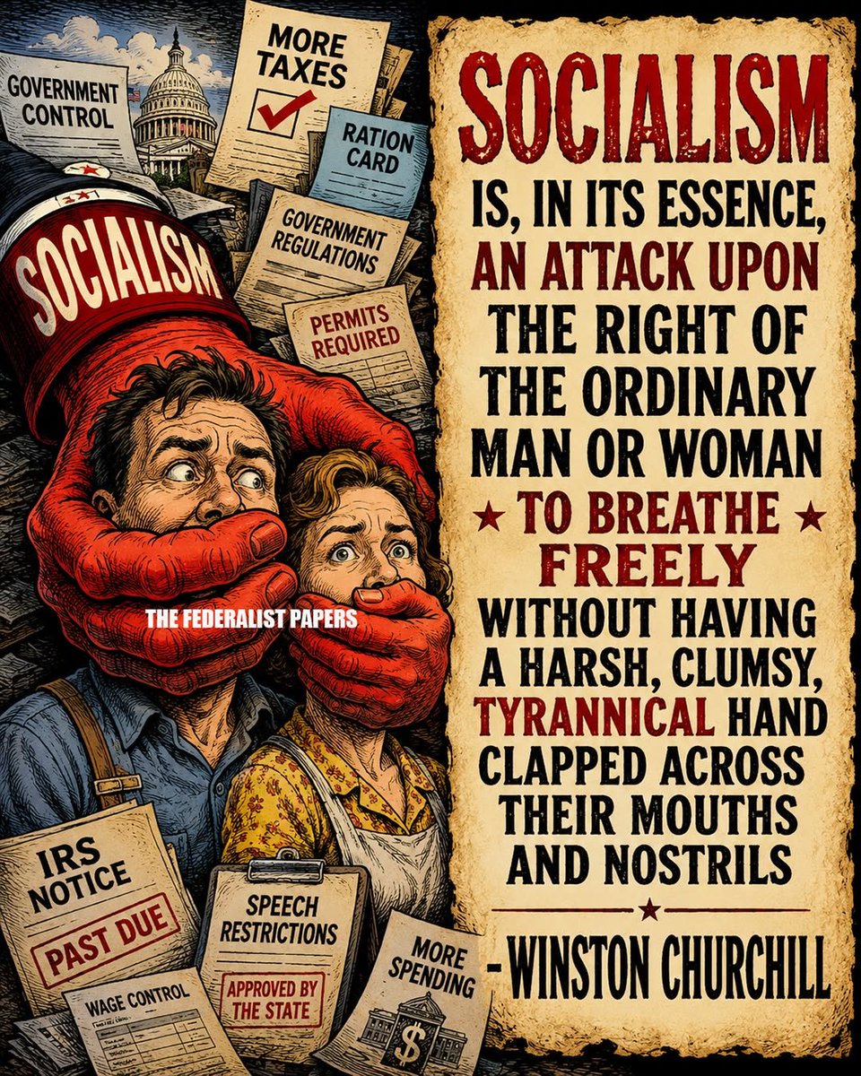 PopHemingway's tweet photo. Churchill’s words should be seen by all as a warning.
Freedom is not lost all at once. It is lost piece by piece, regulation by regulation, mandate by mandate, until one day people realize the hand over their mouth was not placed there for their own good. We ignore that warning at our own risk.